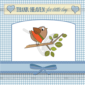 Welcome baby card with funny little bird - vector clipart