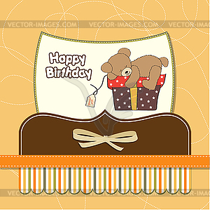 Birthday greeting card with teddy bear and big - vector image