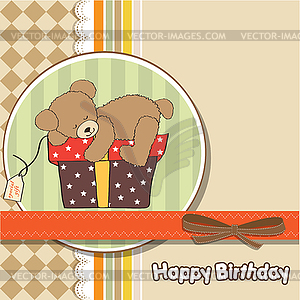 Birthday greeting card with teddy bear and big - vector clipart