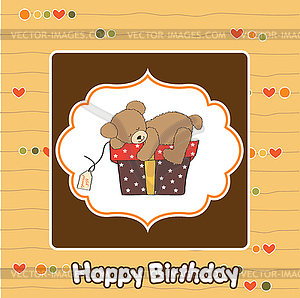 Birthday greeting card with teddy bear and big - vector clipart