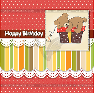 Birthday greeting card with teddy bear and big - vector clipart