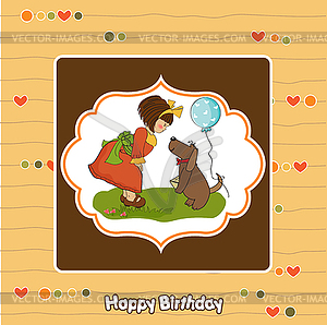 Young girl and her dog in wonderful birthday - vector image