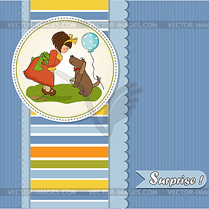 Young girl and her dog in wonderful birthday - vector EPS clipart