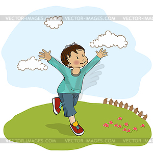 Happy little boy who runs - vector clipart