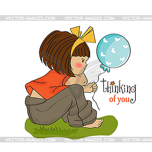 Pretty young girl sitting - vector clipart