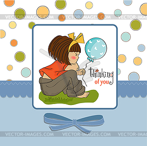Pretty young girl sitting - vector clipart