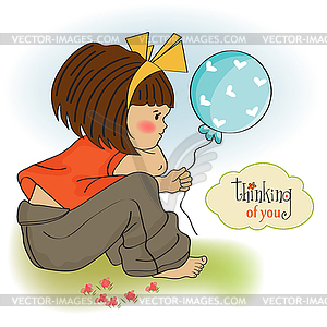 Pretty young girl sitting - vector image