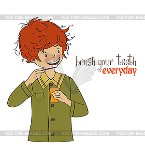 Boy brushing his teeth - vector clip art