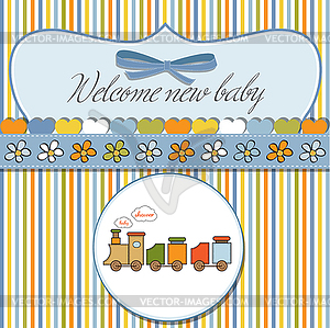 Baby shower card with toy train - vector EPS clipart