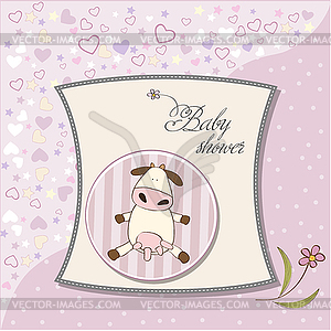 New baby girl announcement card with cow - vector clip art