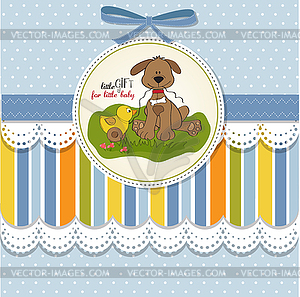 Ребенка открытку с игрушечной собакой и утки - клипарт в формате EPS