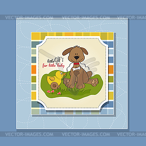 Baby shower card with dog and duck toy - vector EPS clipart