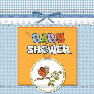 Welcome baby card with funny little bird - vector image