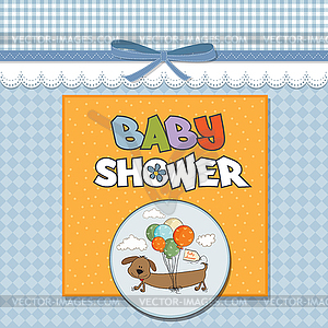 Baby shower card with long dog and balloons - vector image