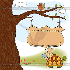 Funny baby boy announcement card - vector clipart