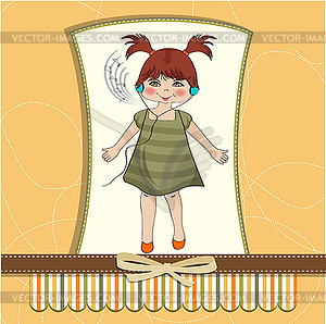 Young girl listening to music on headphones and - vector image