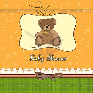 Baby shower card with teddy bear toy - vector clipart