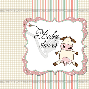 New baby girl announcement card with cow - royalty-free vector image