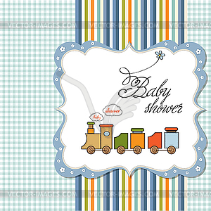 Baby shower card with toy train - vector EPS clipart