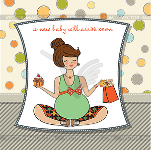 Baby announcement card with pregnant woman - vector clipart