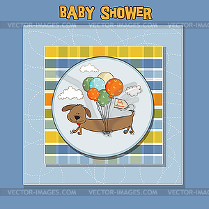 Baby shower card with long dog and balloons - vector image