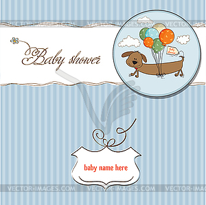 Baby shower card with long dog and balloons - vector clipart