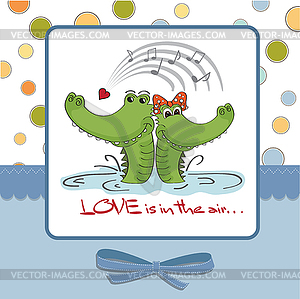 Crocodiles in love.Valentine`s day card - vector clipart