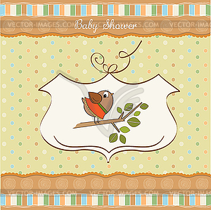 Welcome baby card with funny little bird - vector image