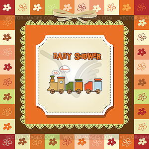 Baby shower card with toy train - vector image