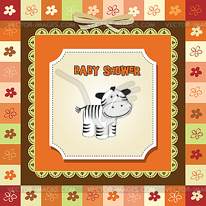 Cute baby shower card with zebra - vector clipart