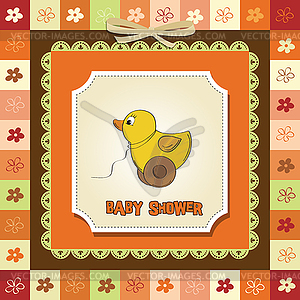 Welcome card with duck toy - vector image