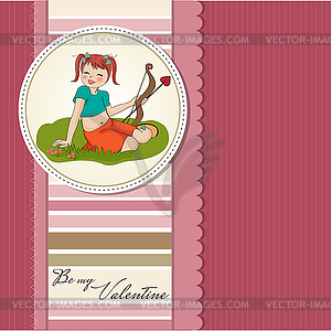 Young pretty girl with cupid bow. valentine`s day - vector image