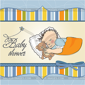 Baby shower card with little baby boy sleep with hi - vector clipart