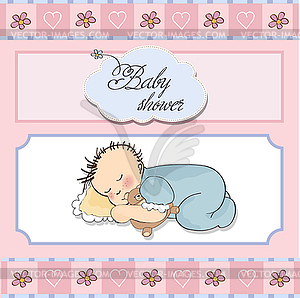 Baby shower card with little baby boy sleep with hi - royalty-free vector image