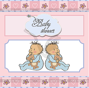 Baby twins shower card - vector image