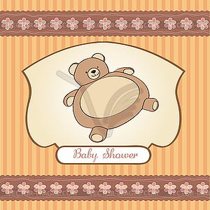 Baby shower card with teddy bear toy - stock vector clipart