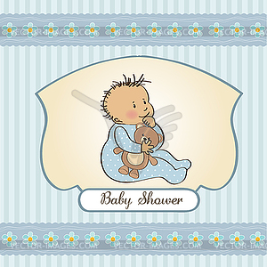 Baby announcement card with little boy - vector clipart