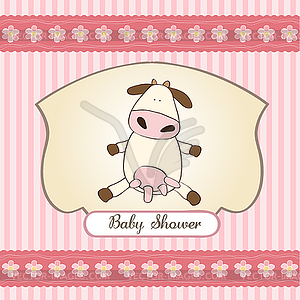 New baby girl announcement card with cow - vector clipart