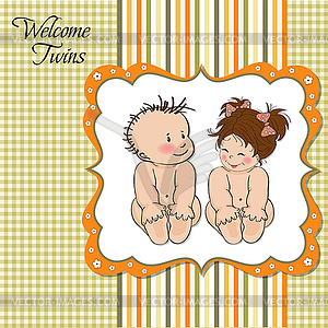 Baby twins shower card - vector image