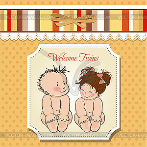 Baby twins shower card - vector clipart