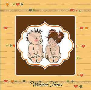 Baby twins shower card - vector clipart