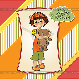 Young girl going to sleep with her favorite toy, - vector EPS clipart