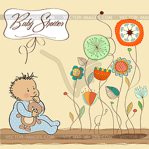 Baby announcement card with little boy - vector clipart