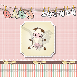 New baby girl announcement card with cow - vector clipart