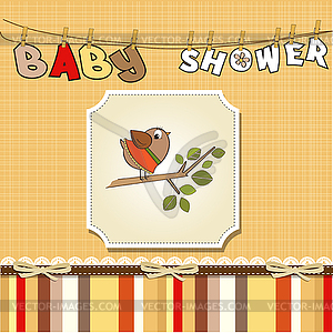 Welcome baby card with funny little bird - vector EPS clipart
