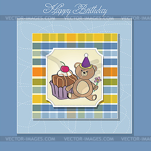 Birthday greeting card with girl and big cupcake - royalty-free vector image