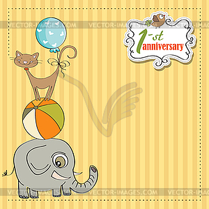 First anniversary card with pyramid of animals - vector clipart / vector image