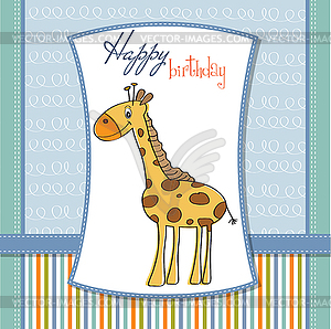Happy birthday card with nice giraffe - vector clipart