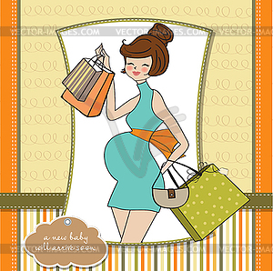 Baby announcement card with beautiful pregnant woma - vector clip art