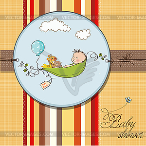 Little boy sleeping in pea been, baby announcement - vector image